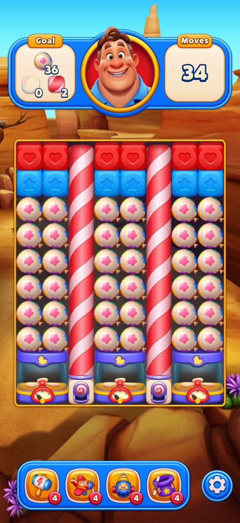 Wonder Blast - Wonder Blast puzzle game level showing colorful blocks, level goals, and character Willie at the top