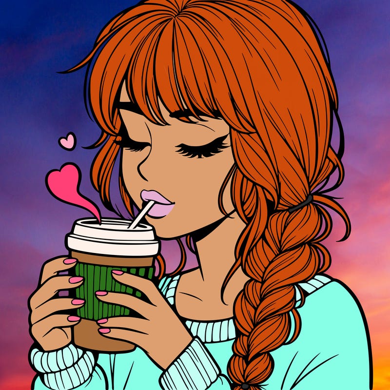 realistic girl drinking coffee