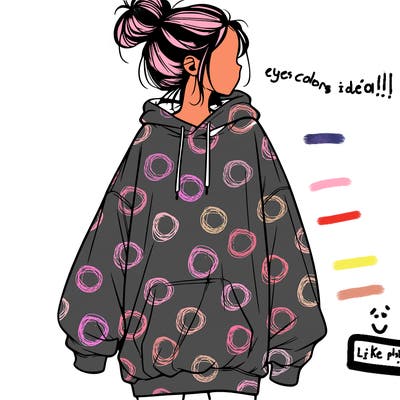 realistic girl with a oversized sweatshirt on and a bun