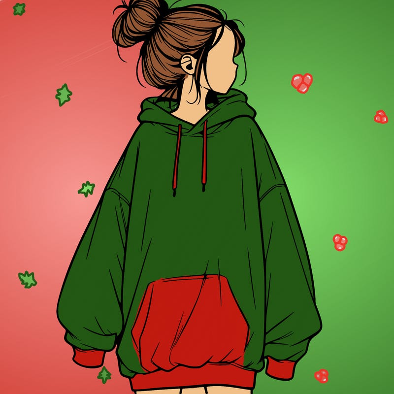 realistic girl with a oversized sweatshirt on and a bun