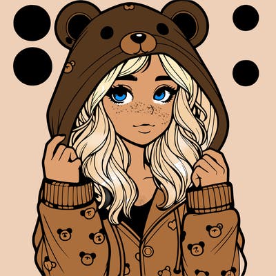 realistic girl in a animal pjs hoodie