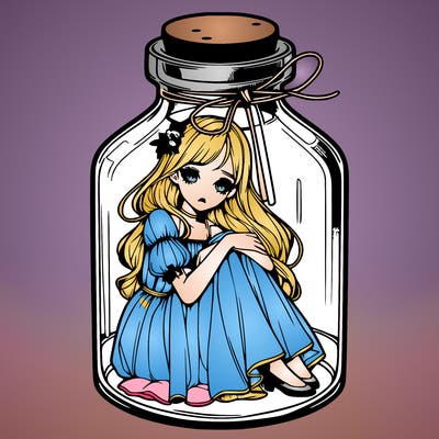 beautiful realistic girl trapped in bottle