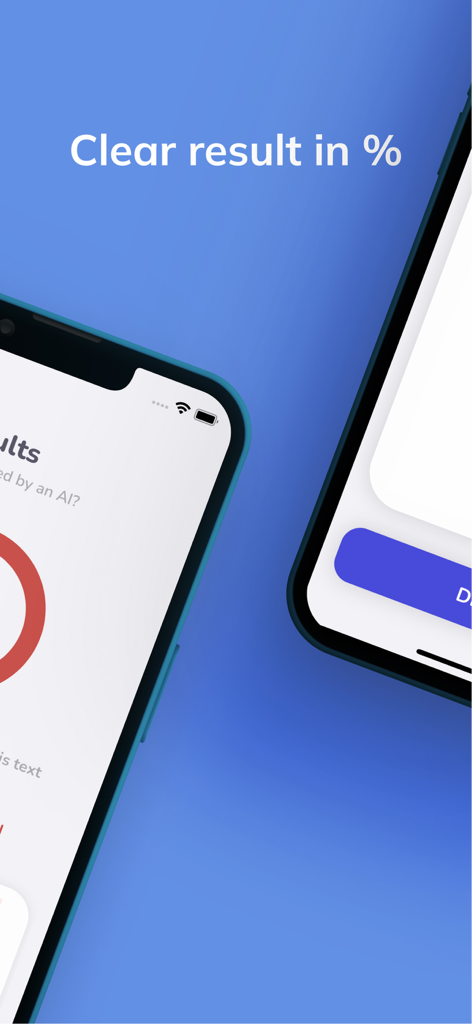 AI Detector & Undetectable AI - AI detection app interface showing clear percentage results on a mobile phone screen.