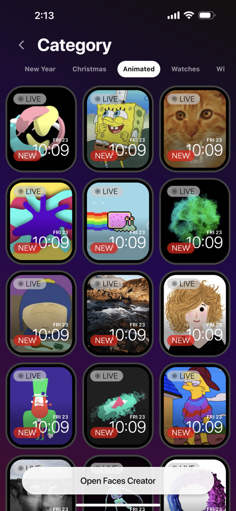 Watch Faces Gallery + - さまざまなスタイルとキャラクターのApple Watch用アニメーションライブウォッチフェイスのコレクション。