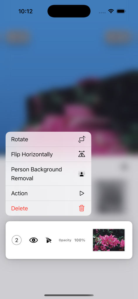 Image 3D Conversion  - Auteps - Interface of the Auteps app showing editing options like background removal and action effects for 3D image conversion