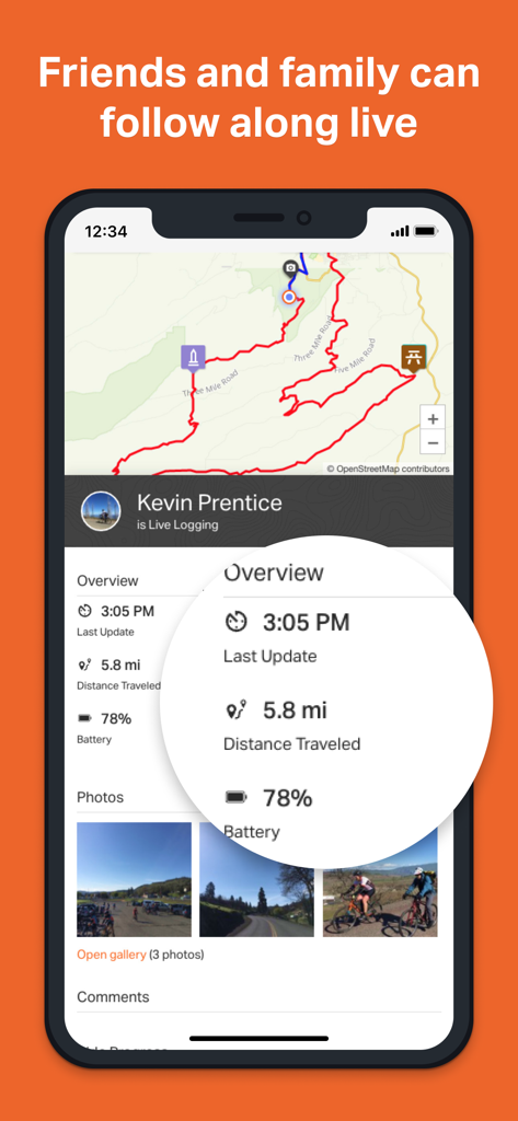 Ride with GPS: Bike Navigation - Pantalla de smartphone mostrando la interfaz de seguimiento en vivo de Ride with GPS con mapa y estadísticas de ruta