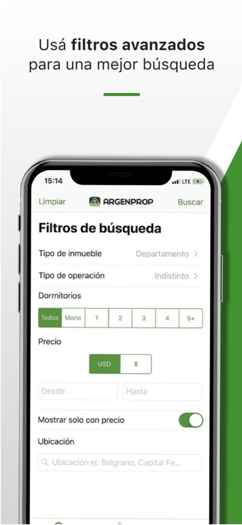 Argenprop - Interface of the Argenprop app showing advanced property search filters