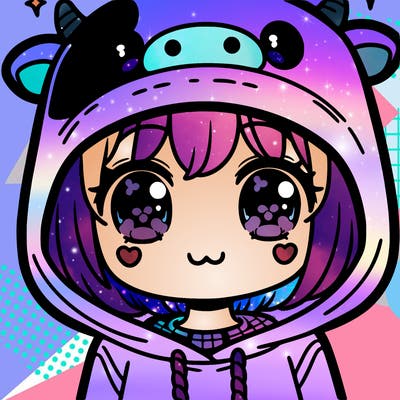 kawaii girl with cow hoodie