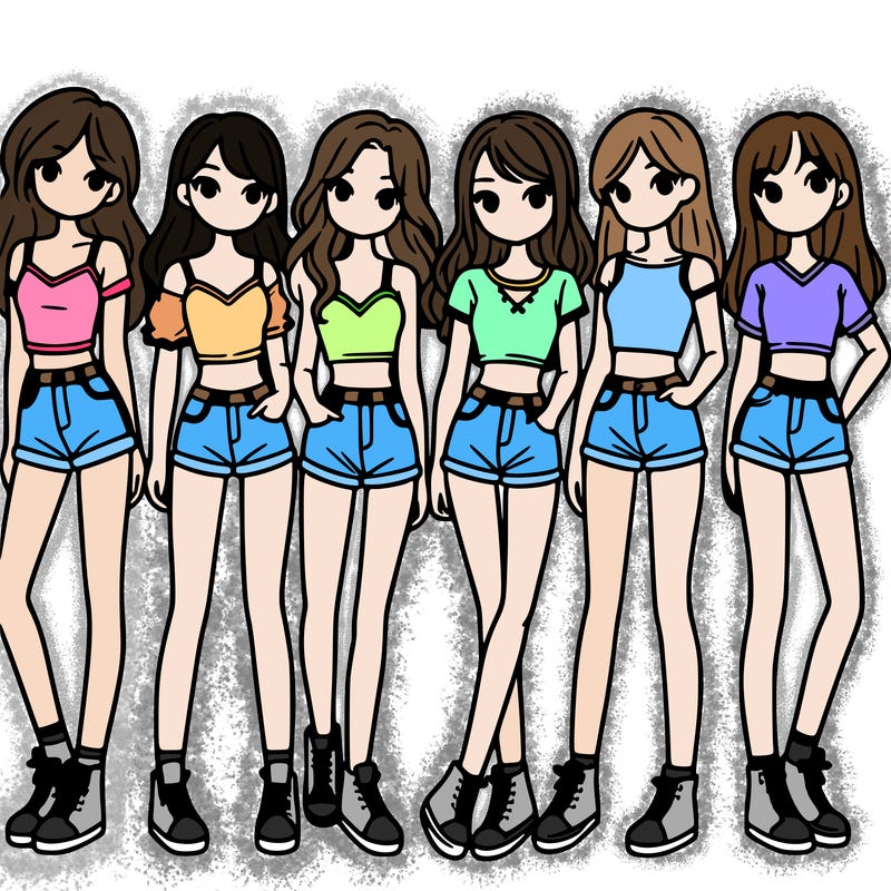 a group of girls wearing crop tops and shorts