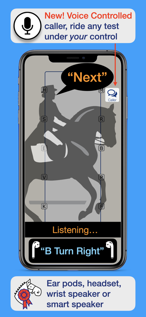 BD British Dressage TestPro - Voice controlled dressage test caller with audio instructions on a mobile phone