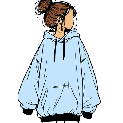 realistic girl with a oversized sweatshirt on and a bun
