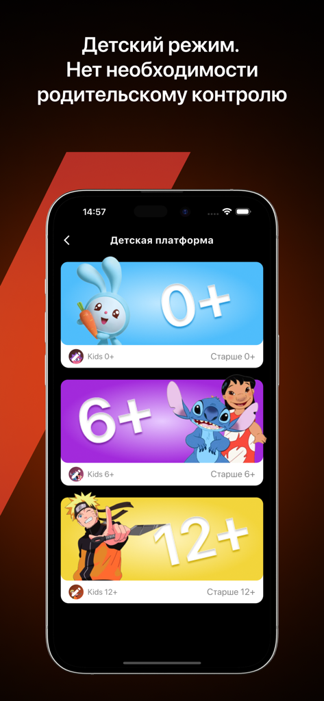 SPlay - SPlay app screen showing children platform with content categories for age zero plus six plus and twelve plus