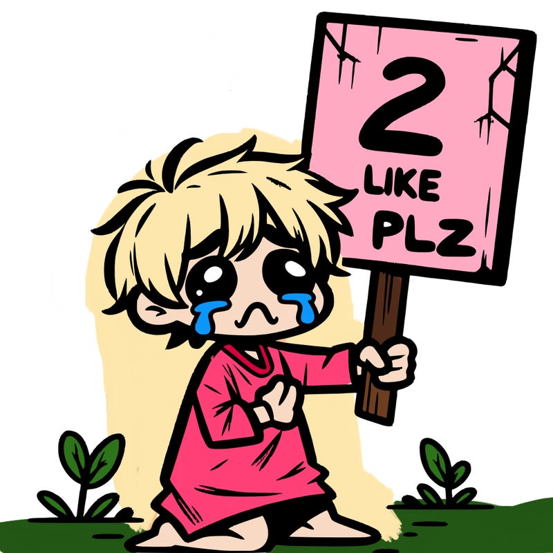 small poor toddler crying with sign that says 2 like plz