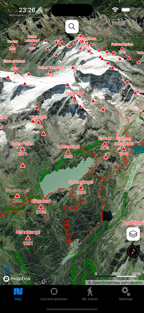 Carte topographique 3D des montagnes et sentiers de randonnée autrichiens