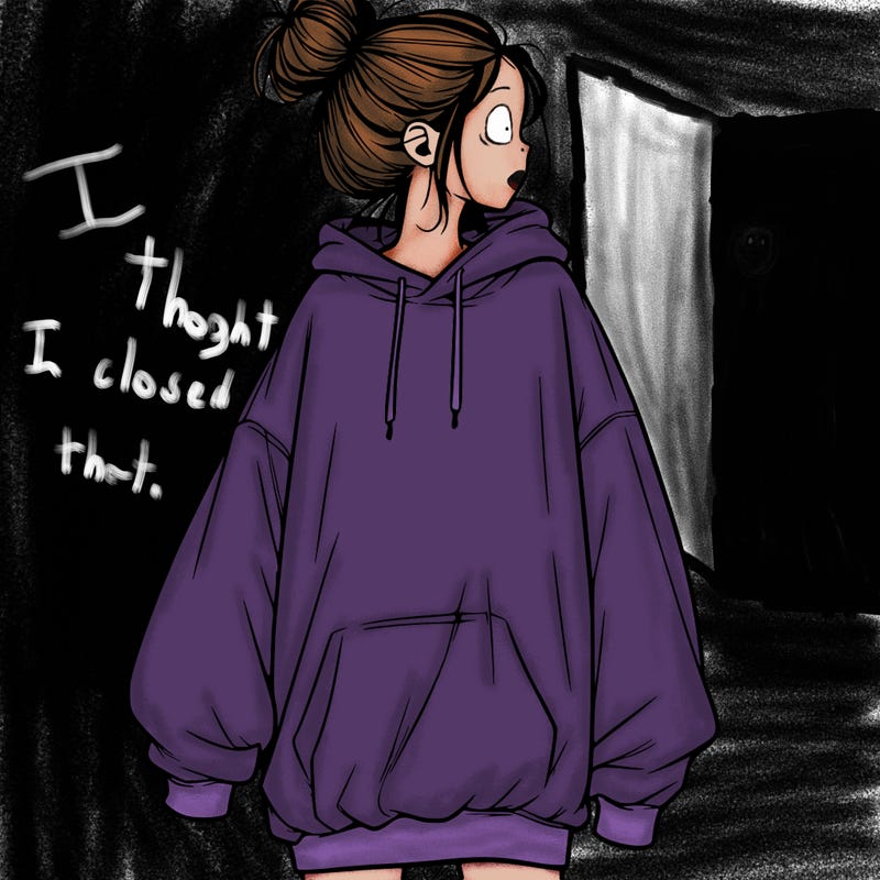 realistic girl with a oversized sweatshirt on and a bun