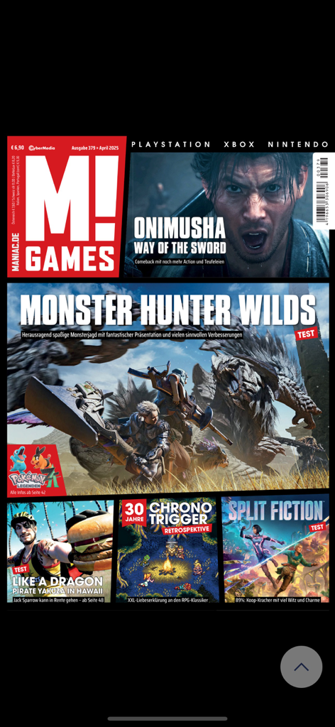 audiovision/M! - M! GAMES magazine digital cover highlighting Monster Hunter Wilds and Onimusha