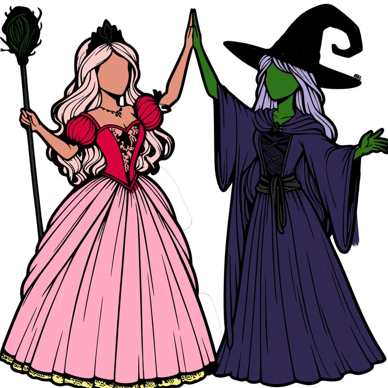 detailed realistic split of a princess and a witch