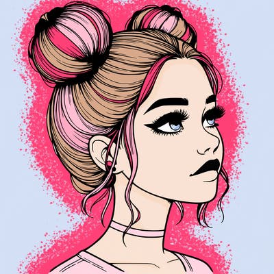 realistic girl with buns on the top of her head