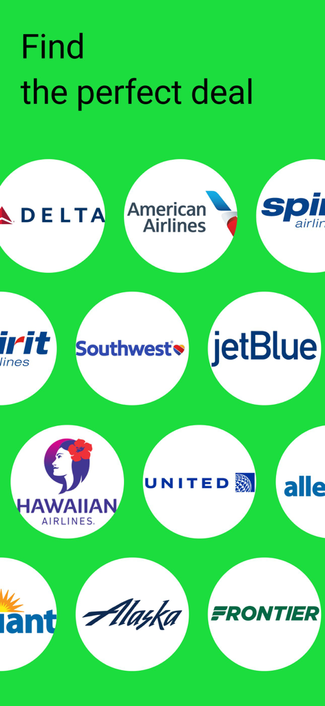 All Airlines:Best flight deals - Logos of major US airlines for finding flight deals