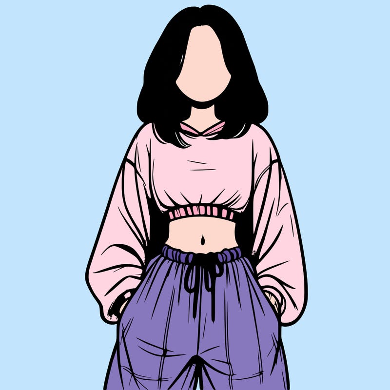 realistic girl faceless with baggy pants and a crop top