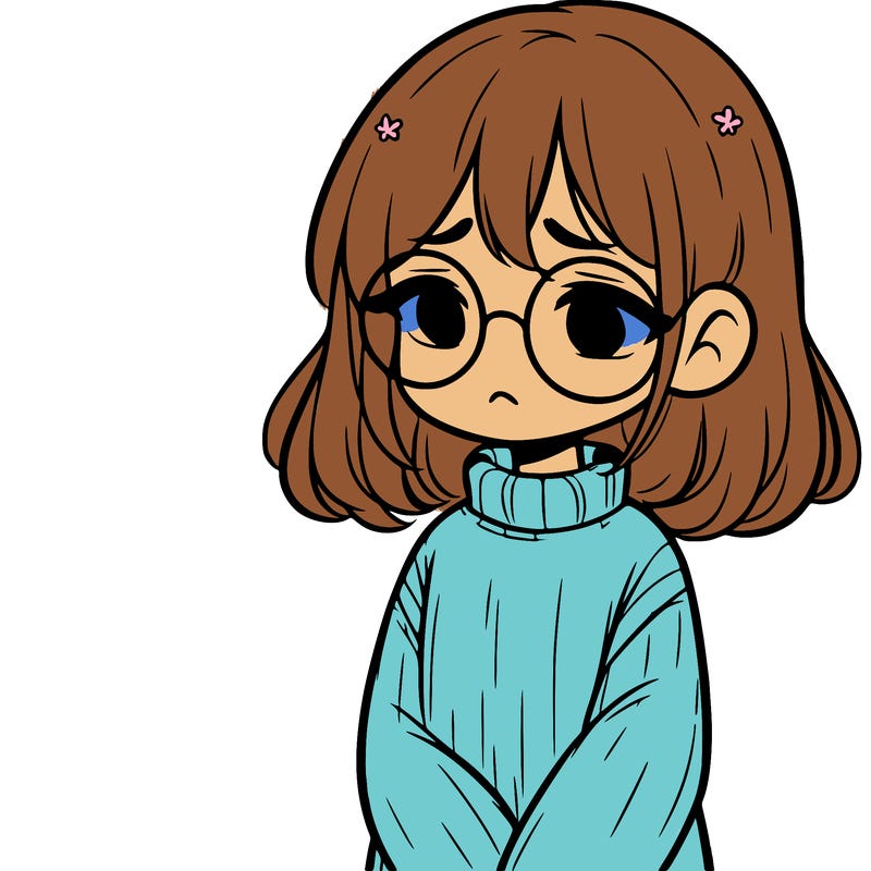 sad girl with glasses in a sweater