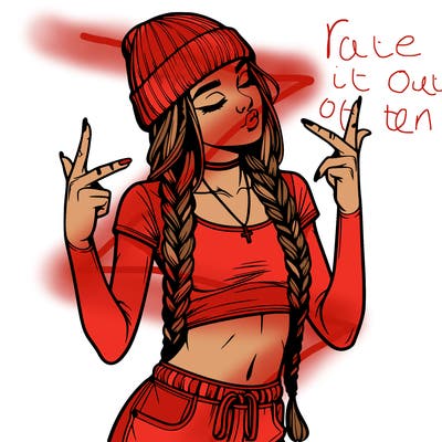 realistic teenage girl with braids and a beanie and crop top doing 🫶🏼