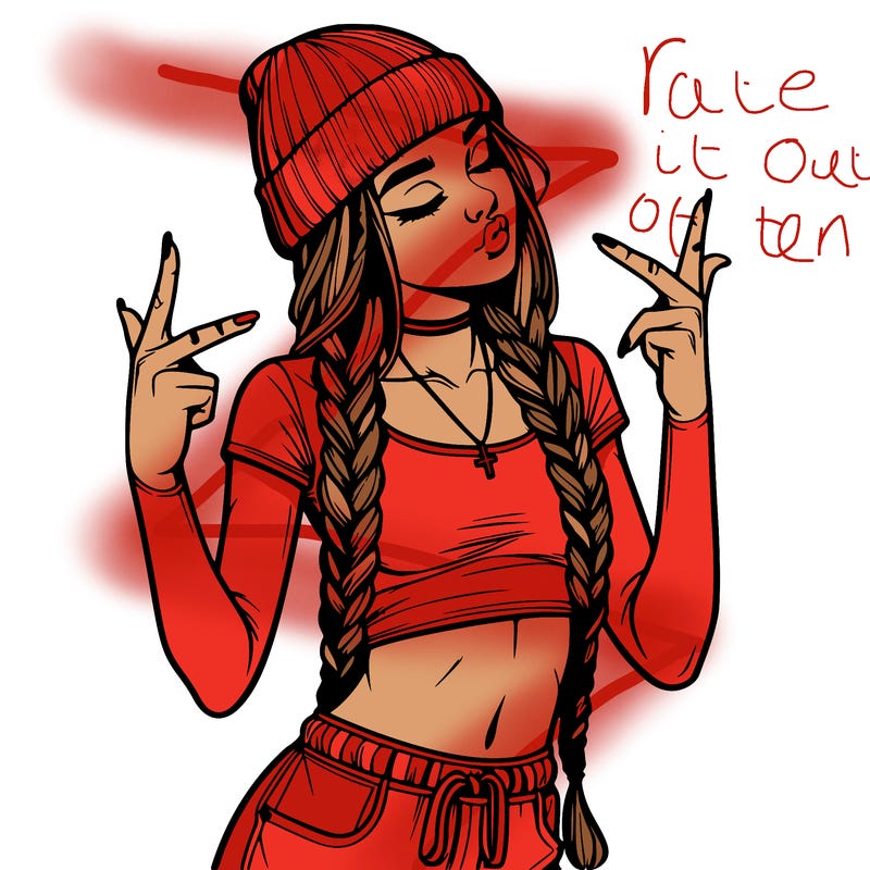 realistic teenage girl with braids and a beanie and crop top doing 🫶🏼