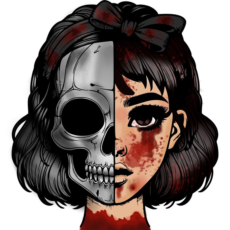 realistic girl with half skull mask