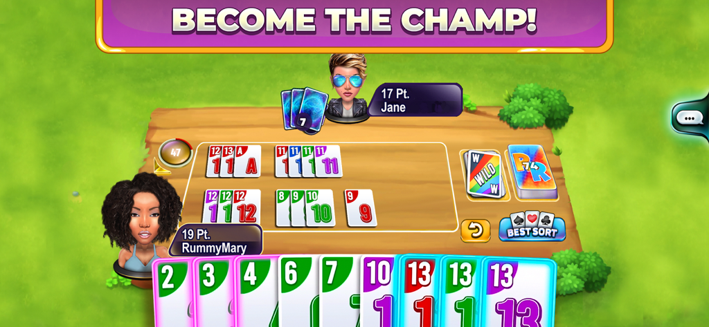 Rummy Rush - Classic Card Game - Gameplay of Rummy Rush showing two players in an online card match with cards on the table.