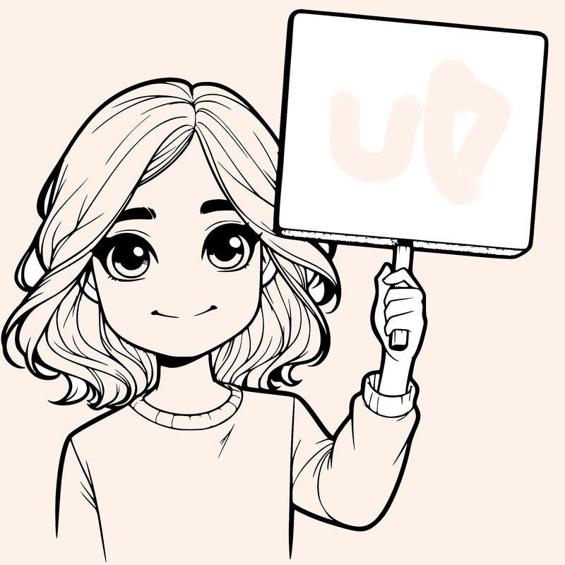 realistic girl holding up a sign