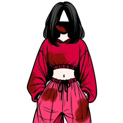 realistic girl faceless with baggy pants and a crop top