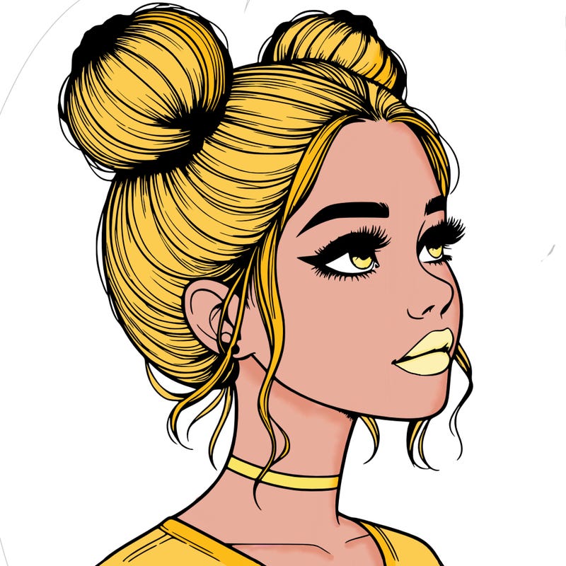 realistic girl with buns on the top of her head