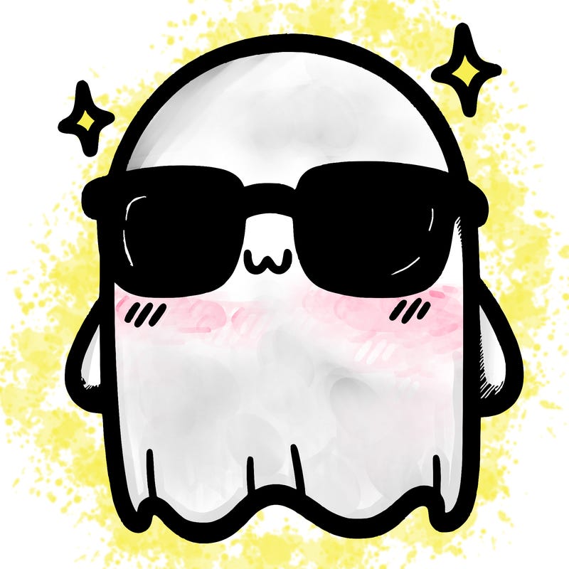 cute big shy ghost with glasses