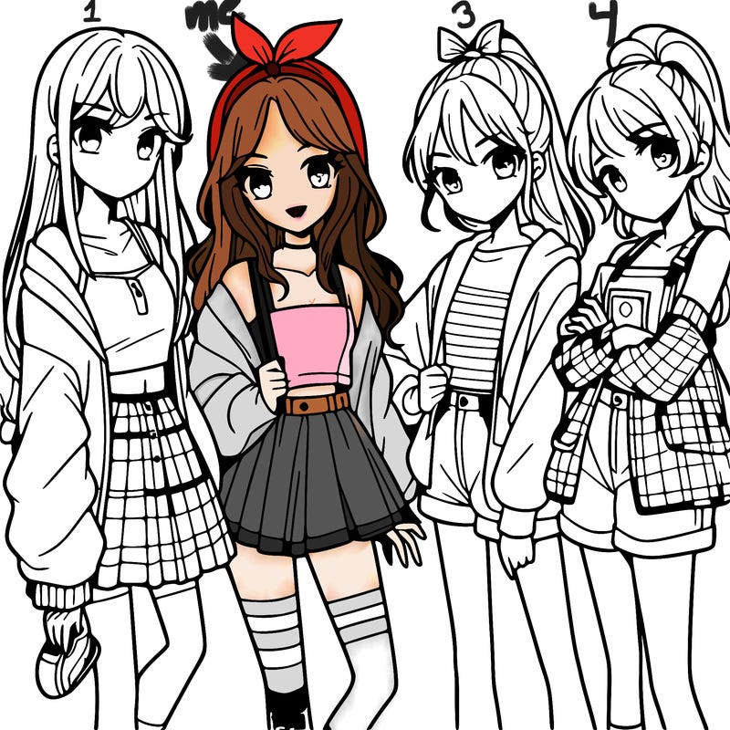 teen manga girls group of 4