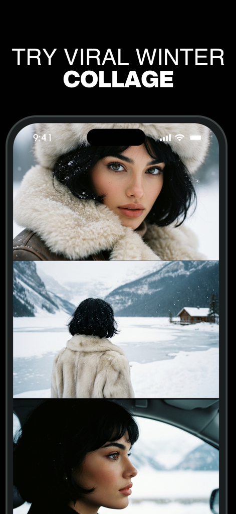 A woman in fur attire featured in a viral winter photo collage generated by AI Chatlulu