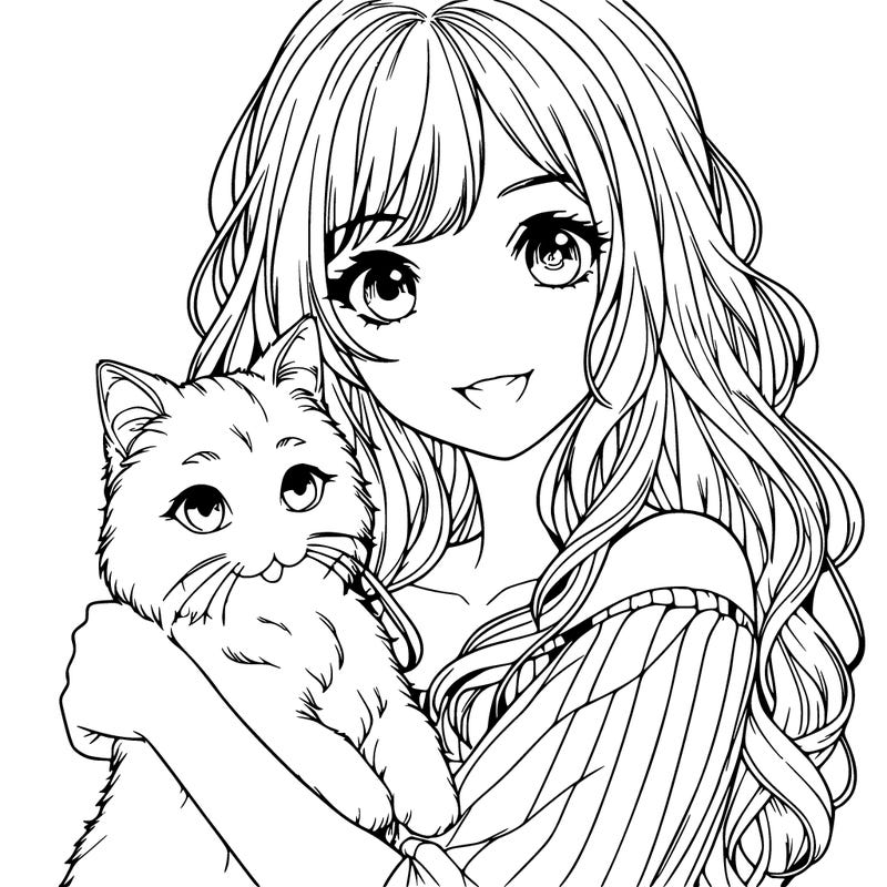 realistic girl holding a realistic cat