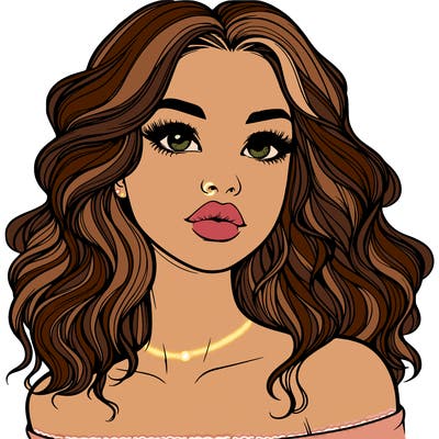 realistic girl with wavy hair and lips