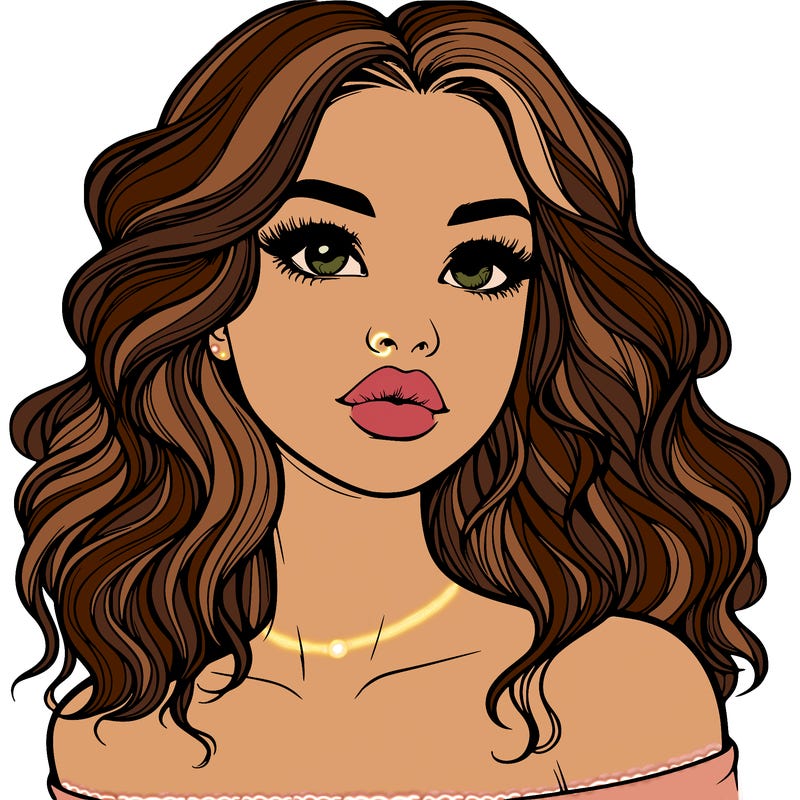 realistic girl with wavy hair and lips