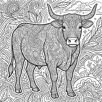 Discover tranquility with this intricate Zentangle cattle coloring page, designed specifically for adults. Dive into a world of detailed patterns and bring this majestic farm animal to life with your colors.