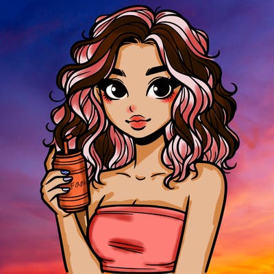 realist girl with wavy hair and tube top holding a soda