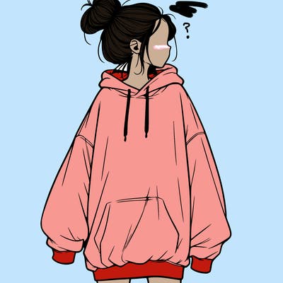 realistic girl with a oversized sweatshirt on and a bun