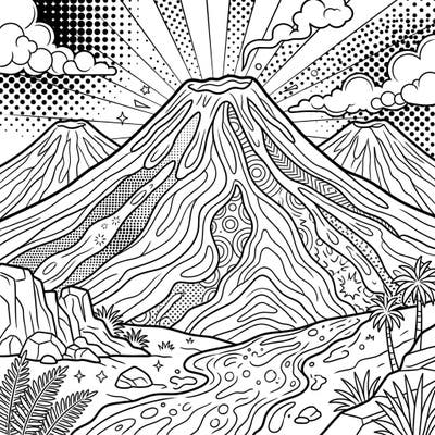 Unleash your artistic energy with this captivating Pop Art Shield Volcanoes coloring page, a vibrant blend of nature's power and comic book aesthetics. This dynamic template offers a unique and engaging coloring challenge for enthusiasts of all ages.
