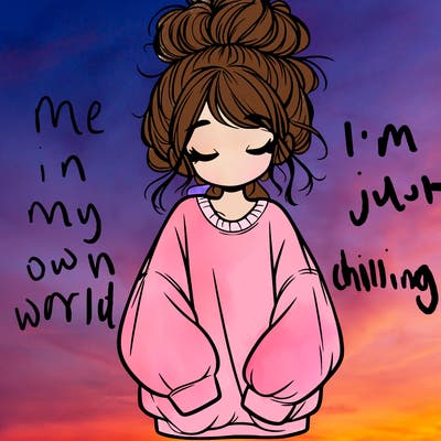 girl with baggy sweatshirt and messy bun