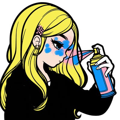 a realistic girl spray painting