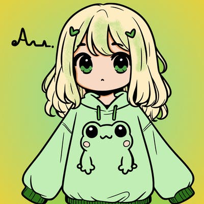 girl wearing frogging sweatshirt