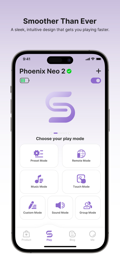 SVAKOM app interface showing various control modes for the Phoenix Neo 2 device