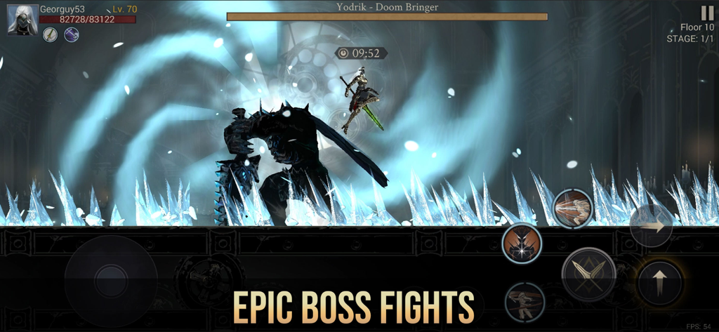 Shadow Hunter: Premium - Jugabilidad de acción de un héroe luchando contra un jefe gigante en Shadow Hunter Premium