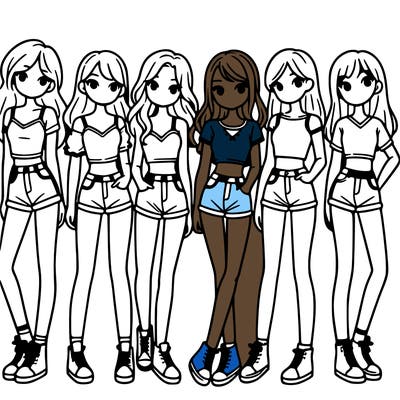 a group of girls wearing crop tops and shorts