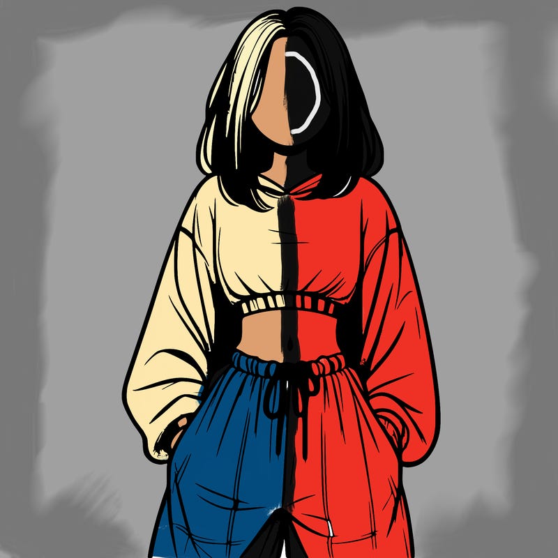 realistic girl faceless with baggy pants and a crop top