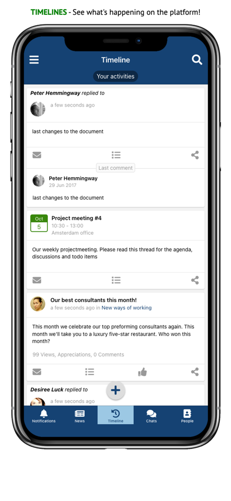 Connect Rijksapp - Connect Rijksapp timeline interface showing internal government social feed and activity